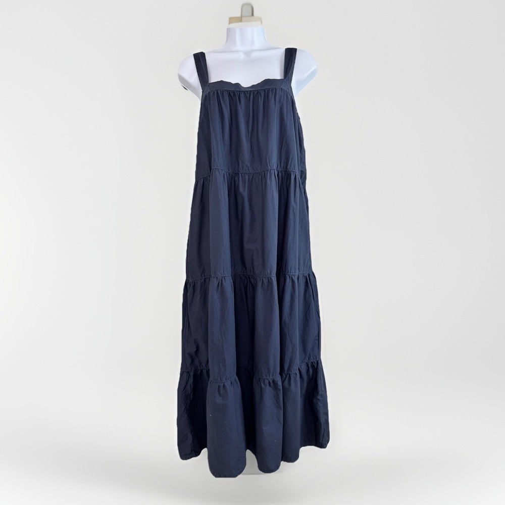 Nation LTD Womens Amelia Tiered Tie Dress M Navy Pima‎ Cotton Classic Pockets